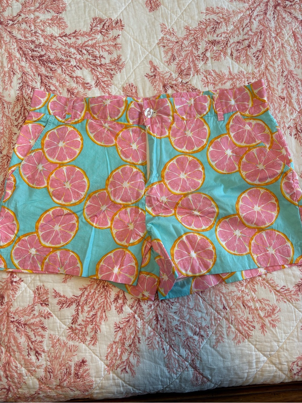 Lauren James Pink Citrus Print Shorts on Aqua